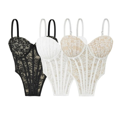 Lace-Trimmed Strappy Cami Bodysuit