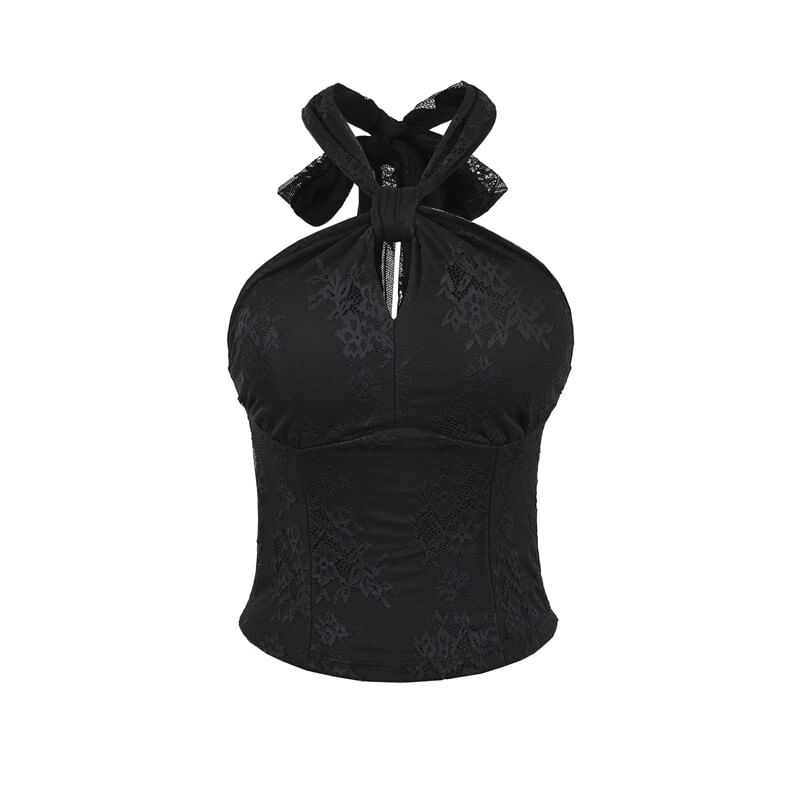 Halter Neck Lace Knotted Top