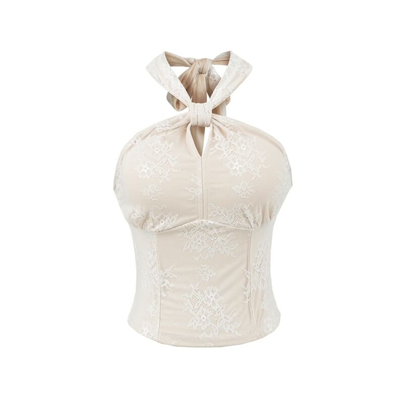 Halter Neck Lace Knotted Top