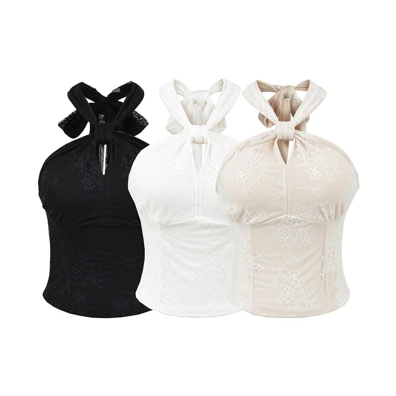 Halter Neck Lace Knotted Top