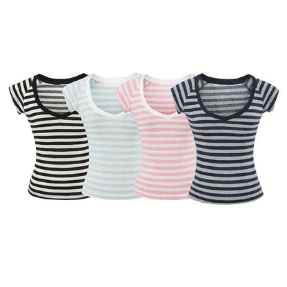 Striped V-Neck Tee with Short Sleeves