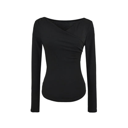 Long Sleeve V-Neck Shirred Top in Solid Hue