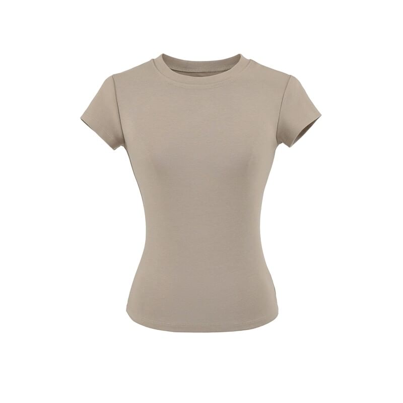 Crew Neck Solid Tee with Short Sleeves