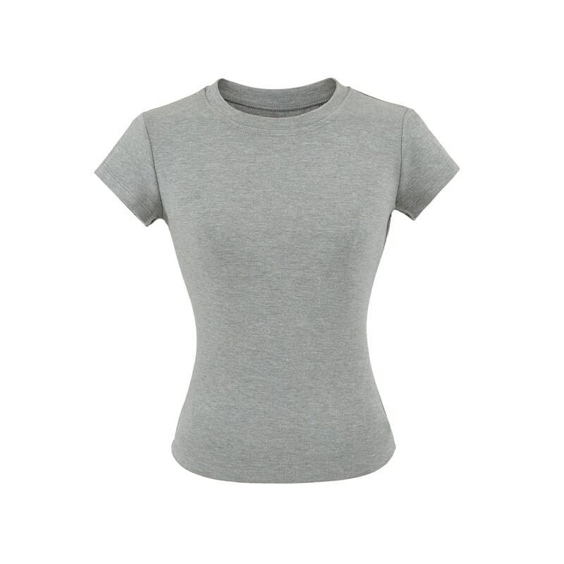 Crew Neck Solid Tee with Short Sleeves