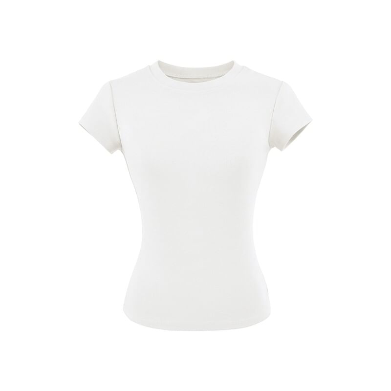 Crew Neck Solid Tee with Short Sleeves