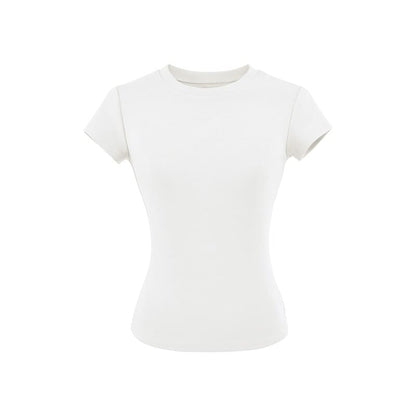Crew Neck Solid Tee with Short Sleeves