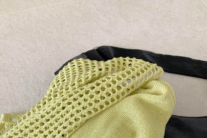 Set: V-Neck Perforated Button-Up Plain Crop Cardigan + Camisole Top