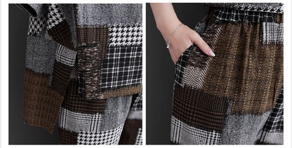 Short Sleeve Crew Neck Plaid Panel Blouse and Mid Rise Capri Trousers Co-ord