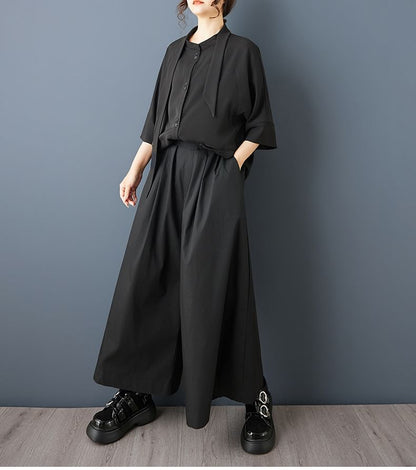 Short Sleeve Asymmetrical Solid Button-Up Blouse