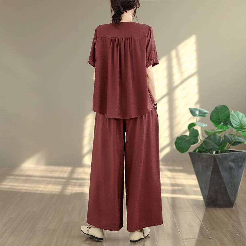Coordinated 2-Piece Set: Casual Boxy Shirt and Flared Trousers