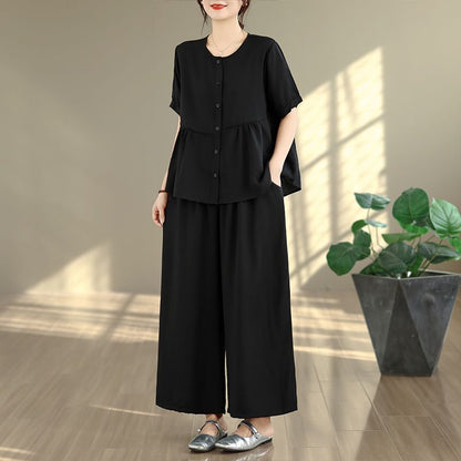 Coordinated 2-Piece Set: Casual Boxy Shirt and Flared Trousers