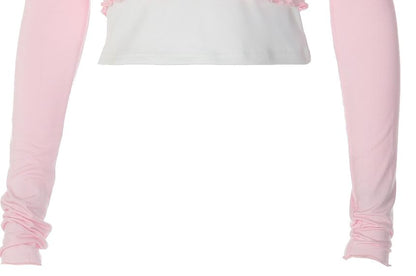 Long Sleeve Scoop Neck Plain Ruffled-Trim Cropped Light Cardigan with Tube Top