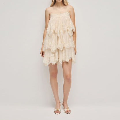 Spaghetti Strap Lace Mini Tiered Dress