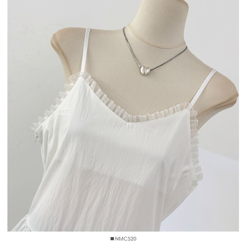 Spaghetti Strap Plain Ruffle Panel Mini A-Line Dress