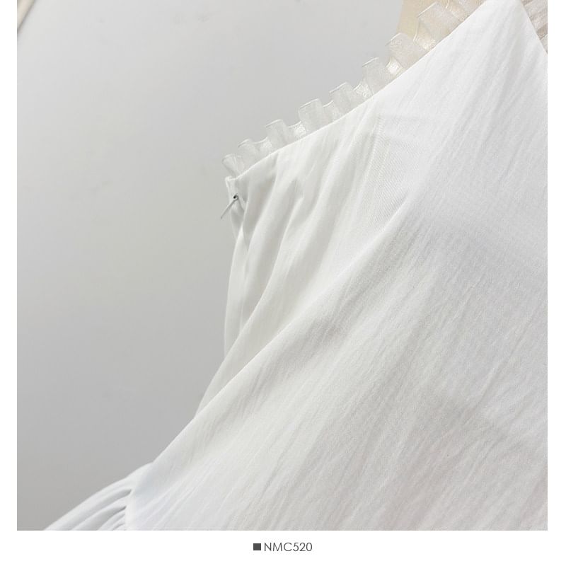 Spaghetti Strap Plain Ruffle Panel Mini A-Line Dress