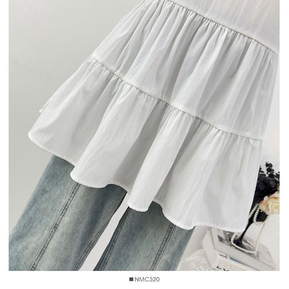 Spaghetti Strap Plain Ruffle Panel Mini A-Line Dress