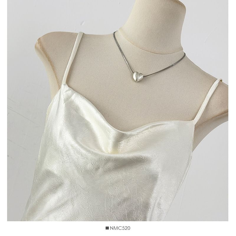 Spaghetti Strap Plain Satin Maxi A-Line Dress