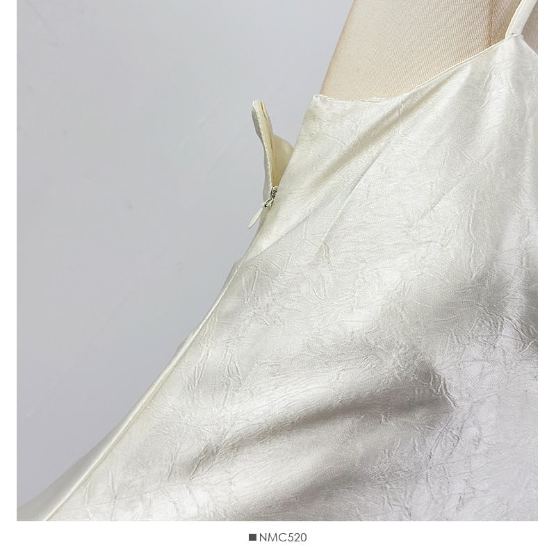 Spaghetti Strap Plain Satin Maxi A-Line Dress