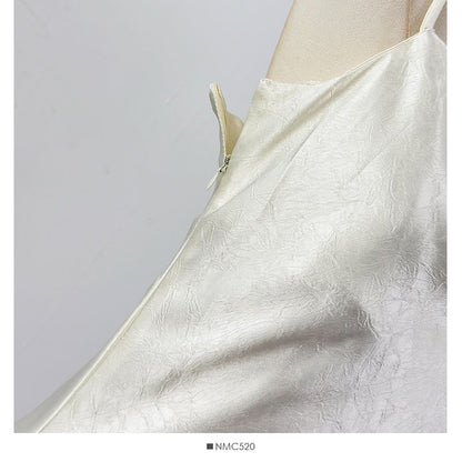 Spaghetti Strap Plain Satin Maxi A-Line Dress