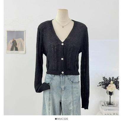 V-Neck Plain Cable Knit Cardigan