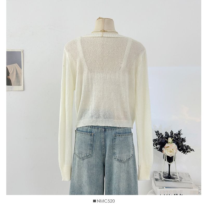 V-Neck Plain Cable Knit Cardigan