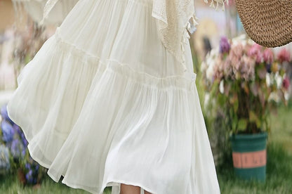Spaghetti Strap Sheer Maxi A-Line Dress / Tasseled Cardigan / Set