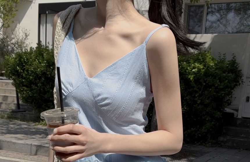 Spaghetti Strap V-Neck Ruffled MIni A-Line Dress