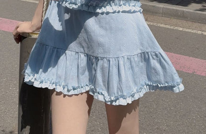 Spaghetti Strap V-Neck Ruffled MIni A-Line Dress