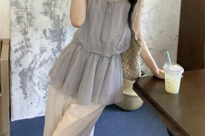 Mesh Peplum Camisole Top