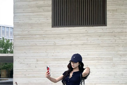 Short Sleeve Solid Crop Henley T-Shirt