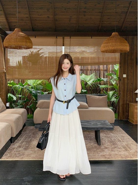 Sleeveless Button-Up Shirt
