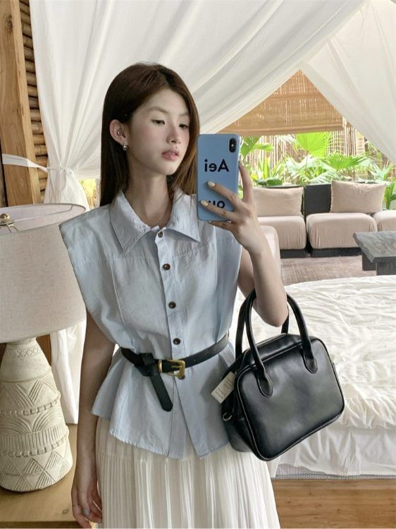 Sleeveless Button-Up Shirt