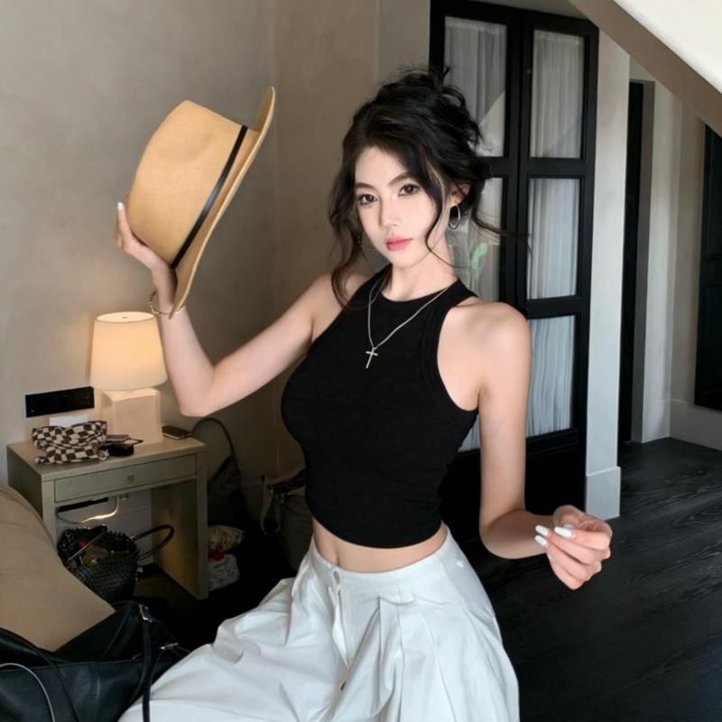 Solid Crop Tank with Round Neckline