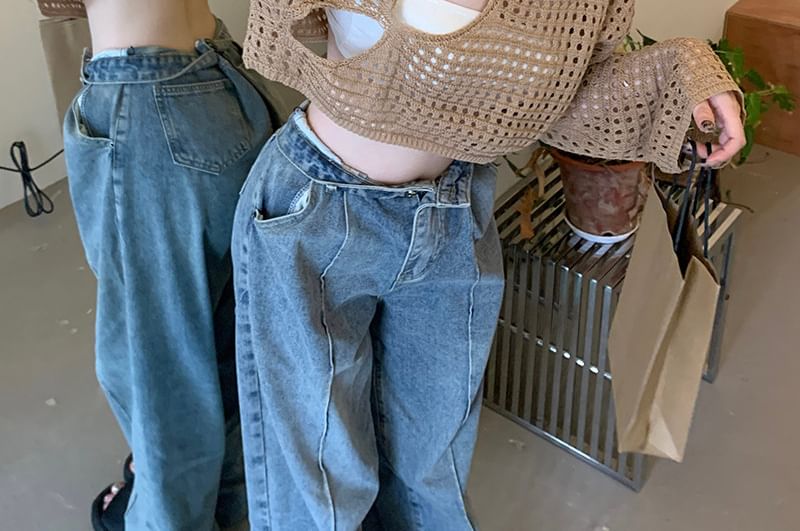 Cutout Knit Crop Top with Boat Neck and Long Sleeves