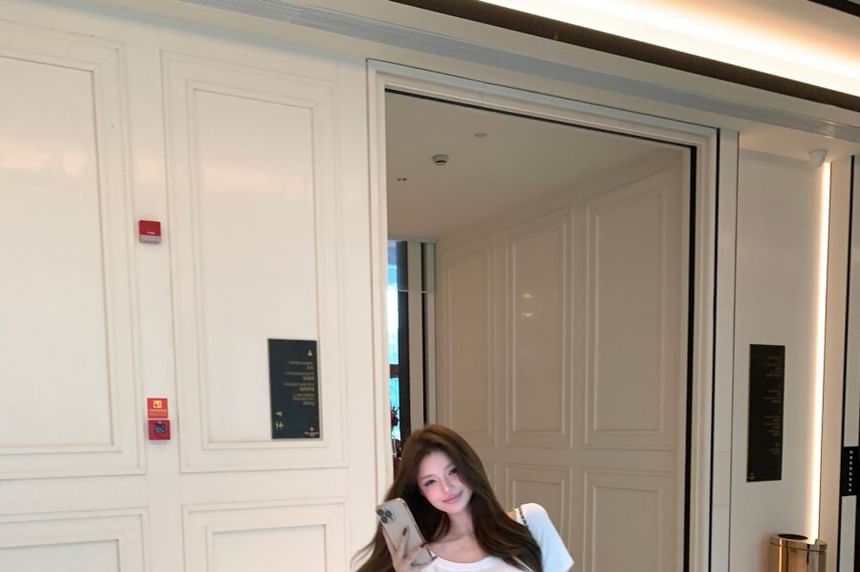 Ruched Crop Top and Flared Pants Two-Piece