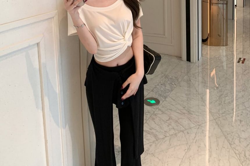 Ruched Crop Top and Flared Pants Two-Piece