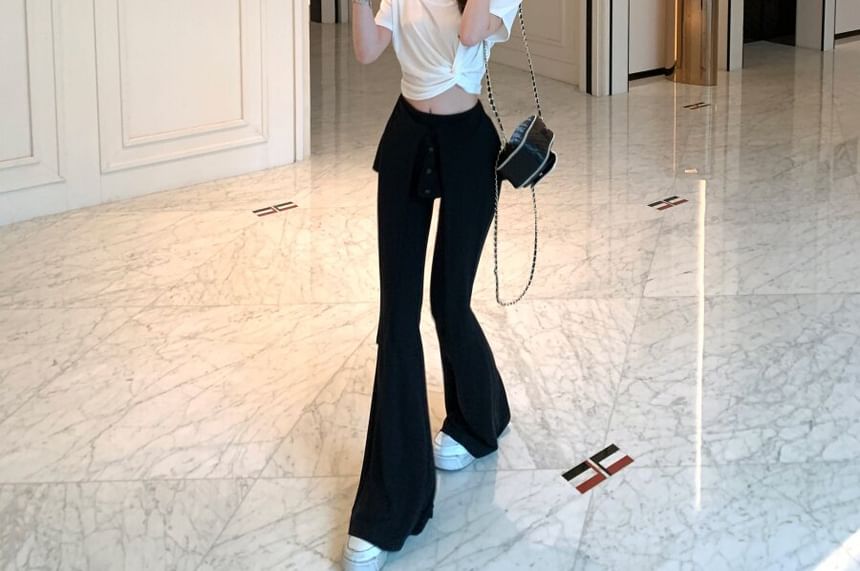 Ruched Crop Top and Flared Pants Two-Piece