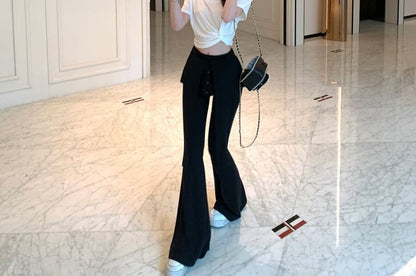 Ruched Crop Top and Flared Pants Two-Piece