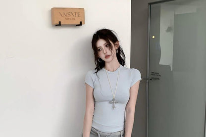 Crew Neck Solid Short Sleeve T-Shirt