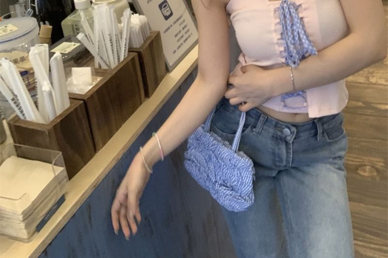 Plaid Lace-Up Strapless Crop Top