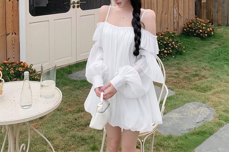 Puff-Sleeve Cold-Shoulder Blouse