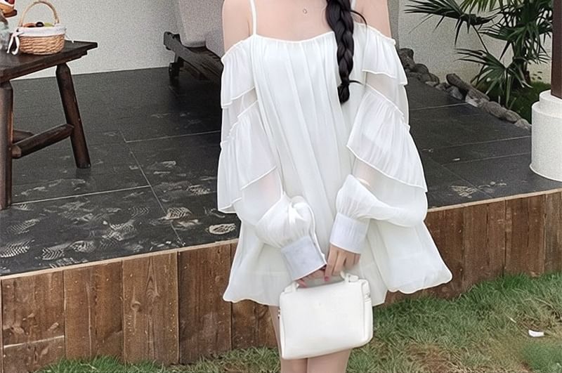 Puff-Sleeve Cold-Shoulder Blouse
