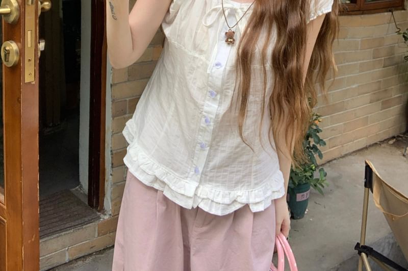 Ruffled Off-Shoulder Blouse with Puff Sleeves