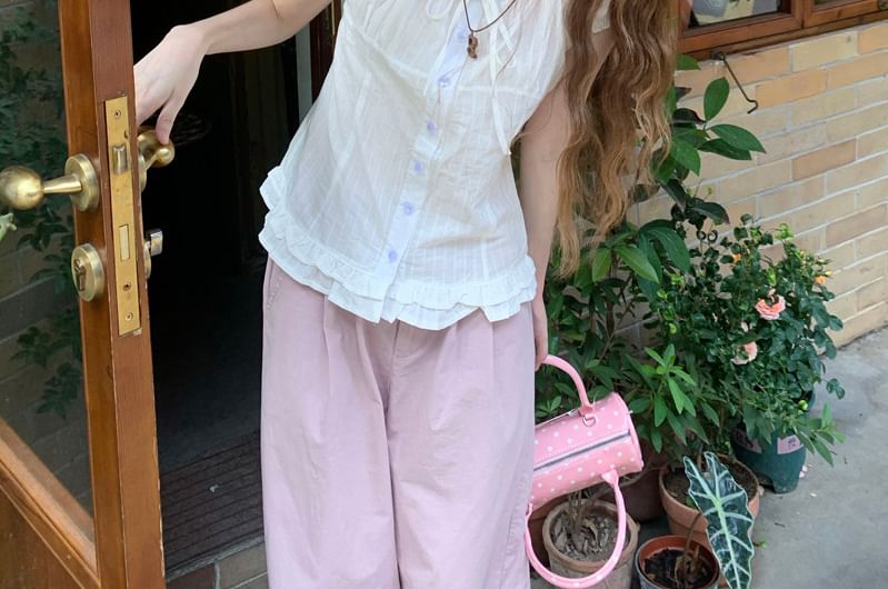 Ruffled Off-Shoulder Blouse with Puff Sleeves