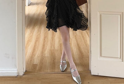 Spaghetti Strap Dotted Asymmetrical Ruffled Mini A-Line Dress
