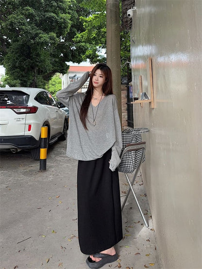 Long Sleeve V-Neck Solid Tee