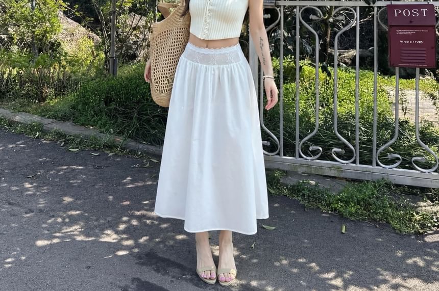 Ribbed Square-Neck Lace-Up Crop Knit with Cap Sleeves