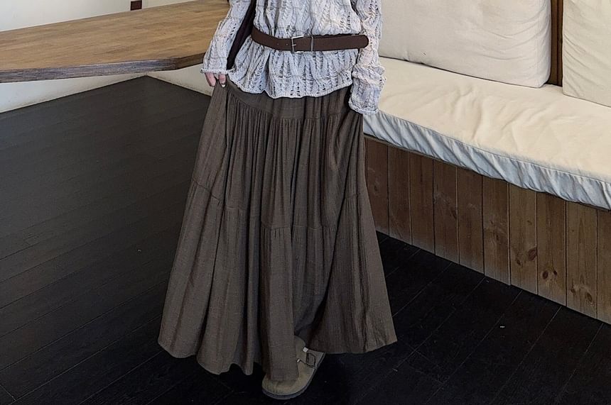 Pointelle Knit Boat Neck Top with Midi Skirt and Belt