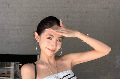 Striped Off-Shoulder Crop Tube Top
