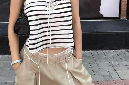 Striped Off-Shoulder Crop Tube Top